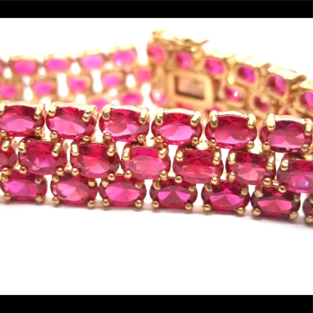 Vtg RuBy pink Rose Gold over 925 silver bracelet